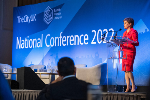 Nicola Sturgeon giving a keynote speech at TheCityUK National Conference 2022